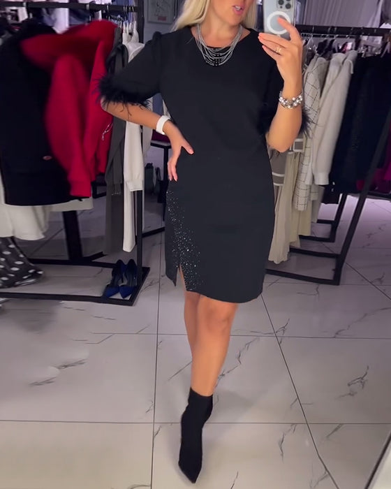 Klänning avslappnad rund hals slits personlig design