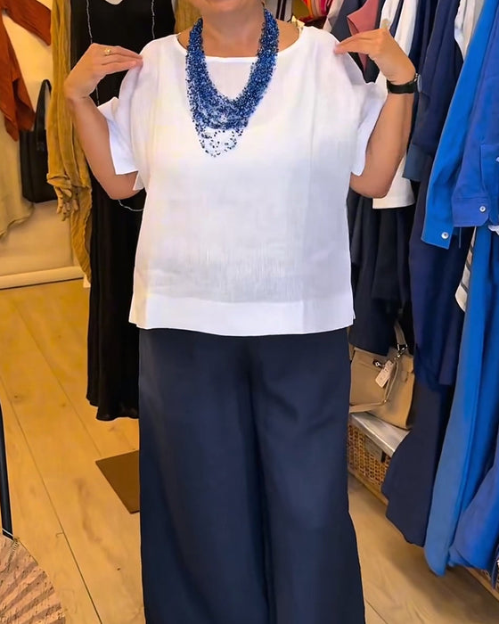 Blus Rundhalsad Solid Rak Casual