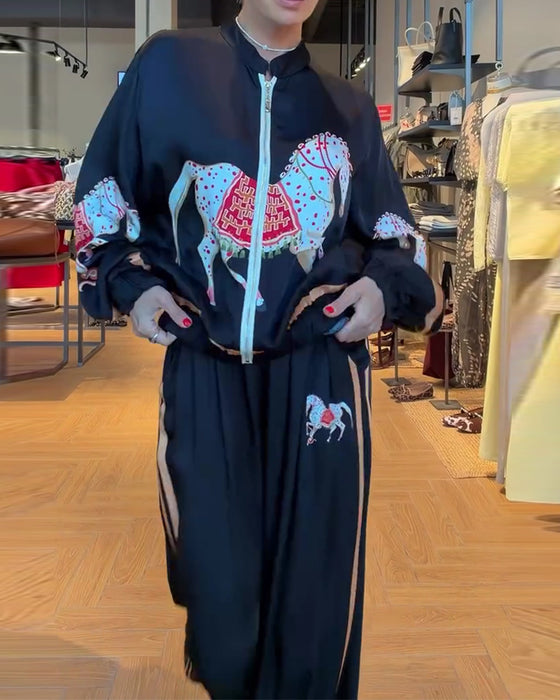 Set Kort Jacka Och Casual Byxor