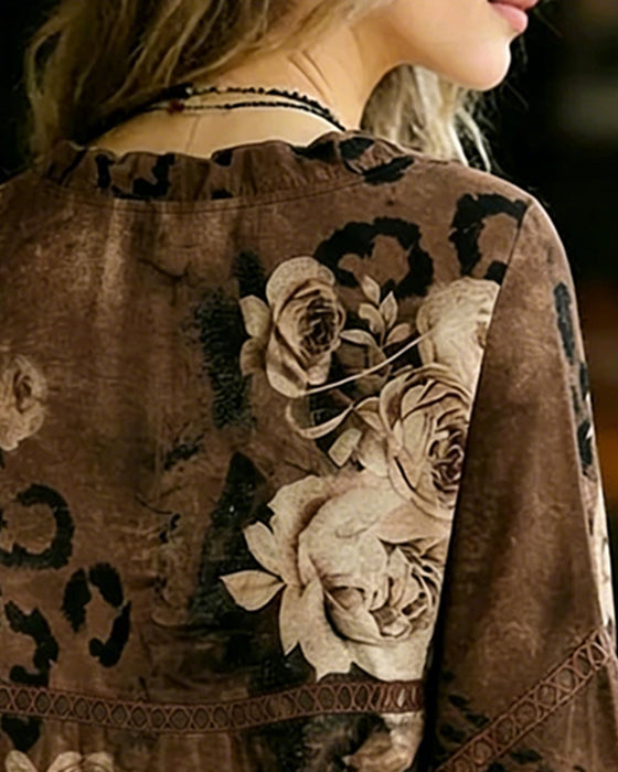 Blus Ros Leopardtryck Lappverk