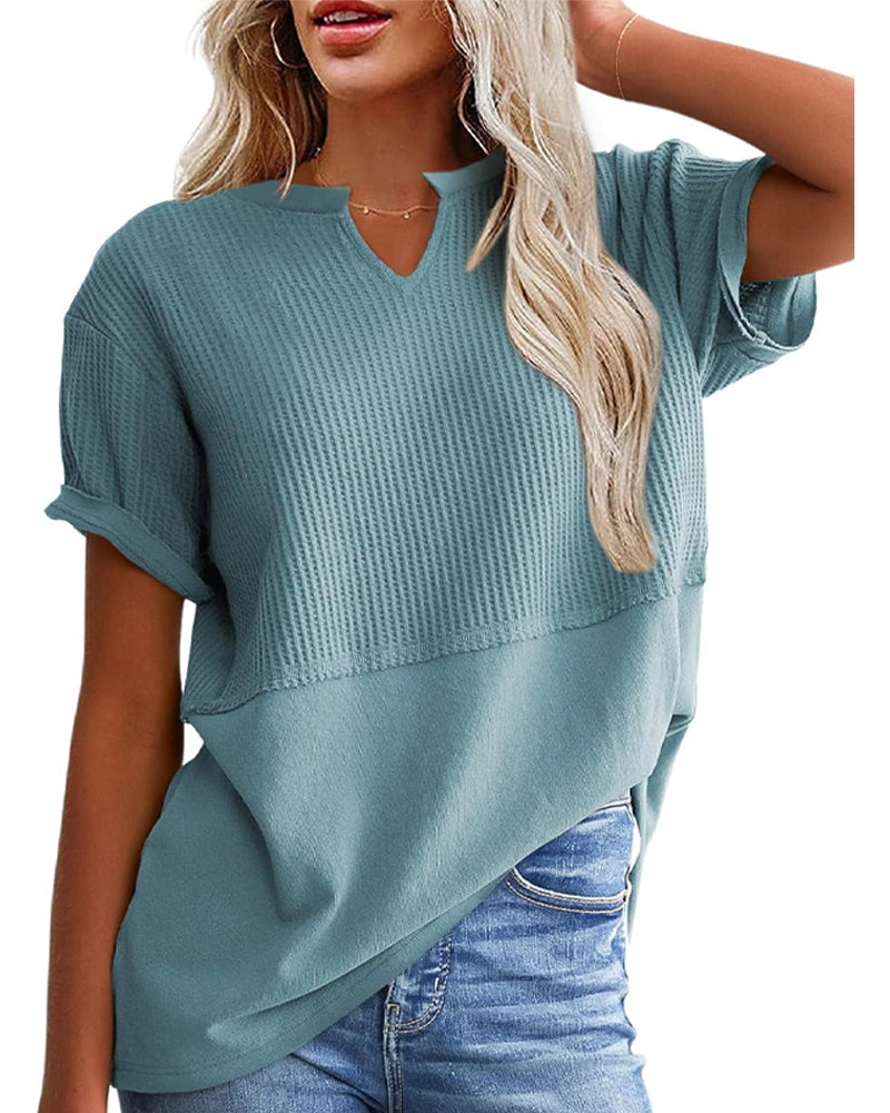 T-Tröja Snörd Midja Lapptäcke V-Ringning Pullover