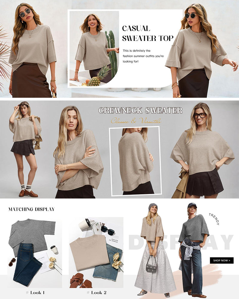 Pullover Enfärgad Loose Fit Casual Halvärm