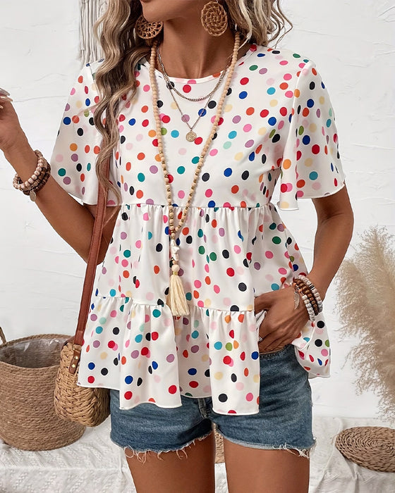 Blus Färgglad Polka Dot Babydoll
