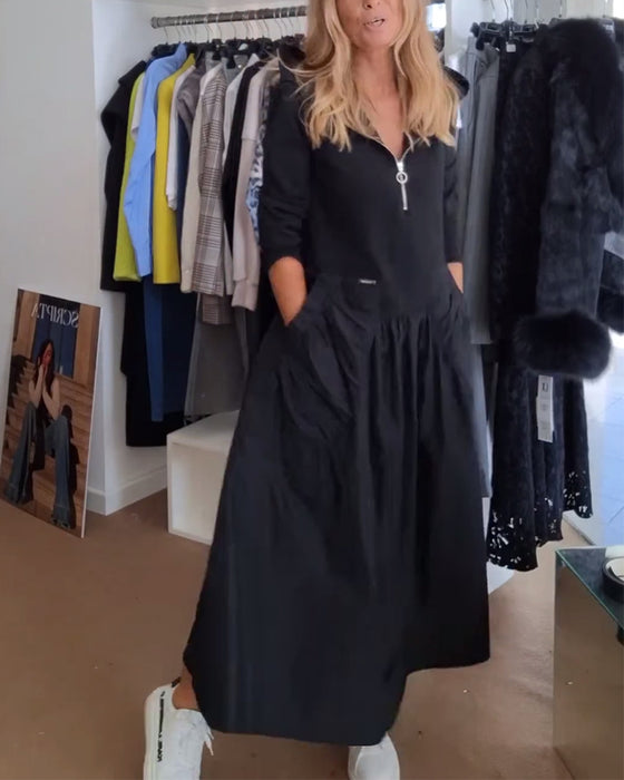 Klänning avslappnad dragkedja med huva och lappficka