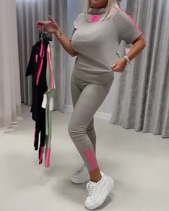 Set Slim Fit Dubbel Rand Färgblock Kortärmad