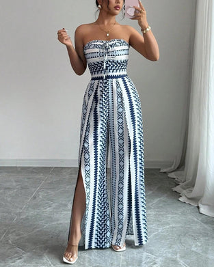 Jumpsuit Geometrisk Bandeau Slits Bred Ben