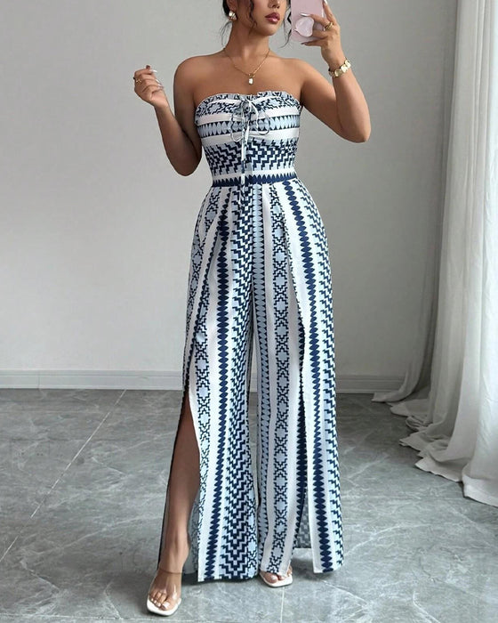 Jumpsuit Geometrisk Bandeau Slits Bred Ben