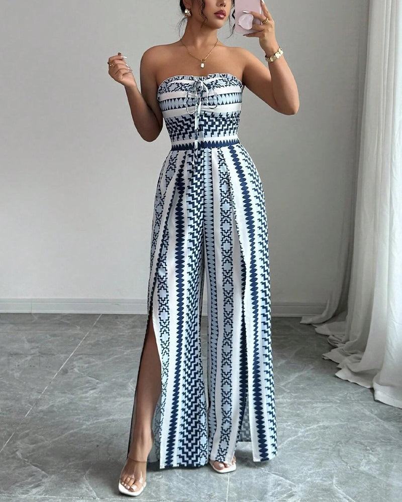 Jumpsuit Geometrisk Bandeau Slits Bred Ben