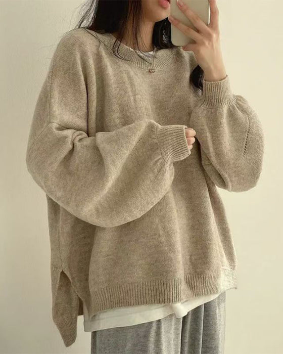 Pullover Rundhalsad Sida Slits