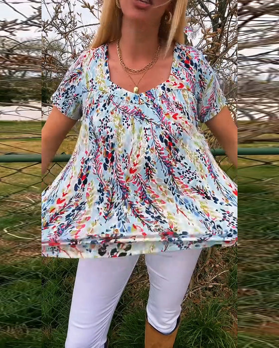 T-Shirt U-Ringad Kortärmad Mönstrad