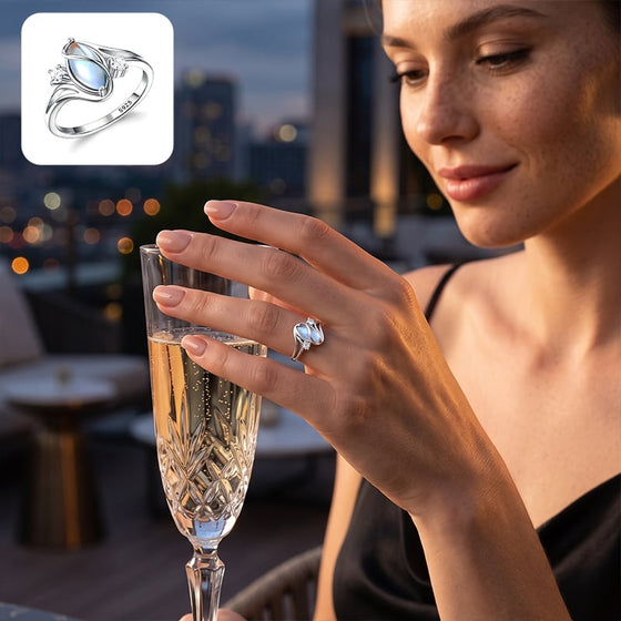 Oval månsten geometrisk ring