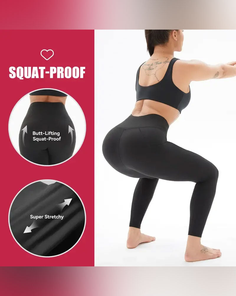 Dam Hög Midja Fleecefodrade Leggings Med Fickor