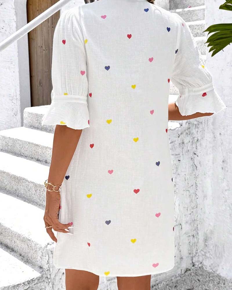 Klänning Färgglad Hjärtentryck V-Ringning