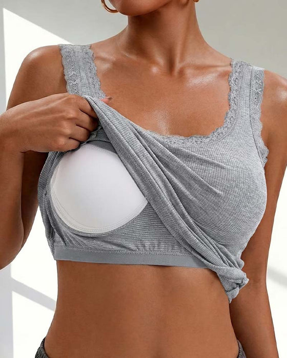 Tank Top Vadderad Spets Trim