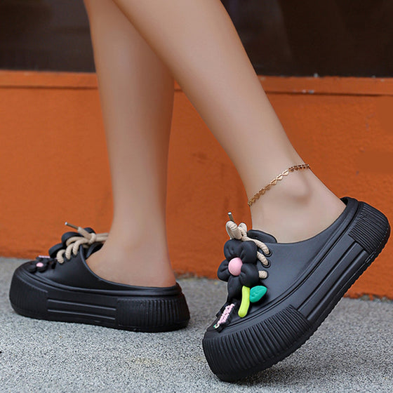 🌴 Dam Andningsbara Tofflor med Blomdekoration