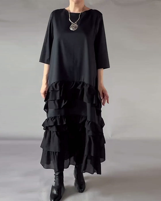 Klänning Med Rund Hals Och Dubbla Lager