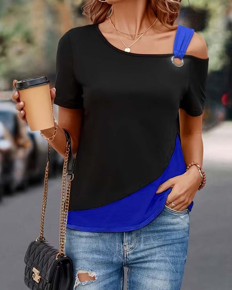 T-Shirt Cold Shoulder Färgblock Avslappnad