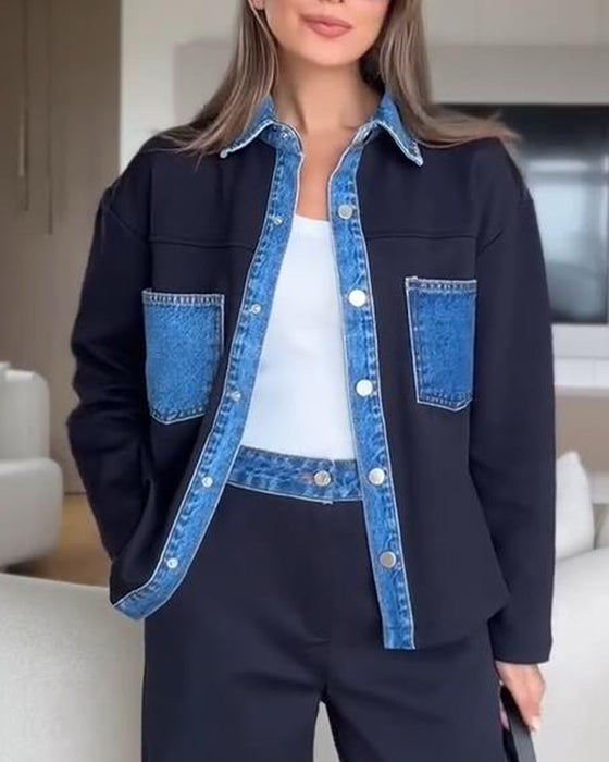 Skjort Färgkontrast Revers