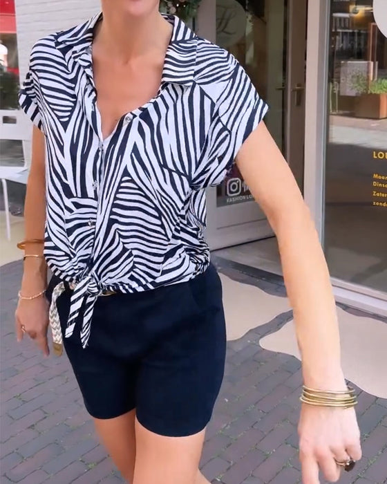 Blus Zebra Tryck Slag Kort Ärm