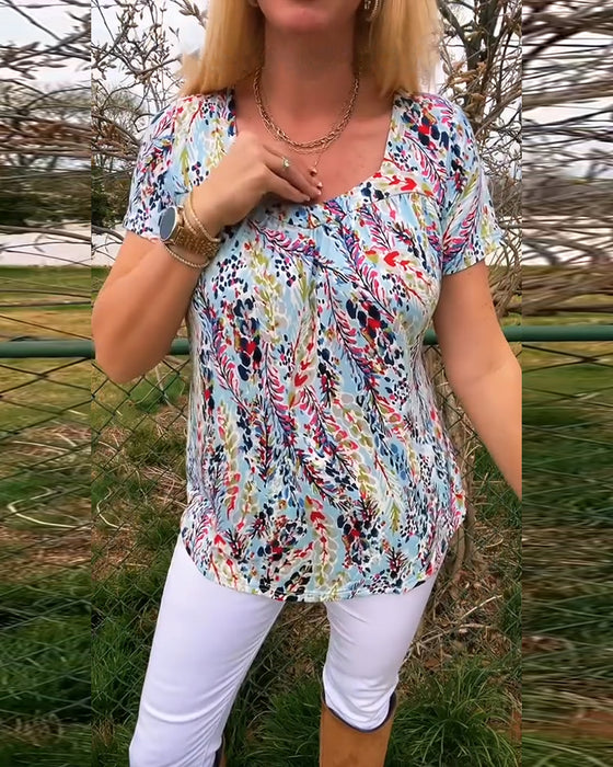 T-Shirt U-Ringad Kortärmad Mönstrad