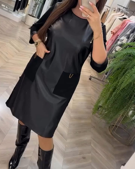 Klänning mode lapptäcke pocket shift