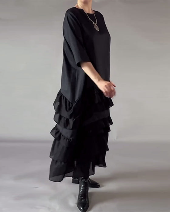 Klänning Med Rund Hals Och Dubbla Lager