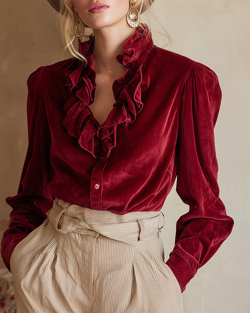 Top Med Volangdetalj Och Puffärm Design