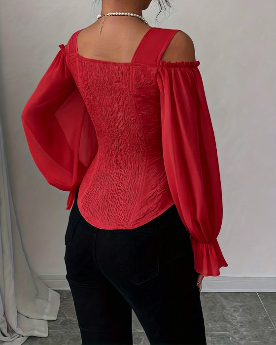 Blus Off-Shoulder Lång Ärm Midja