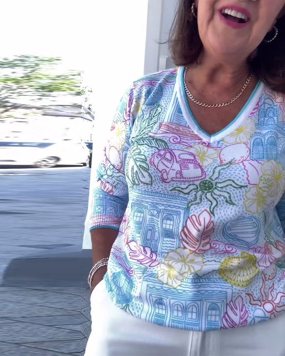 Tröja V-Ringad Mönstrad Mode