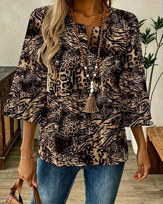 Blus Leopard V‑Hals