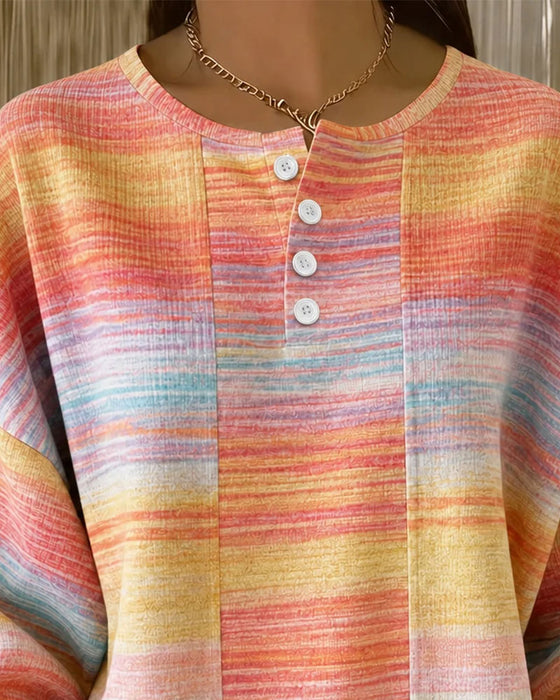 Sweatshirt Rundhalsad Knapp Ombre