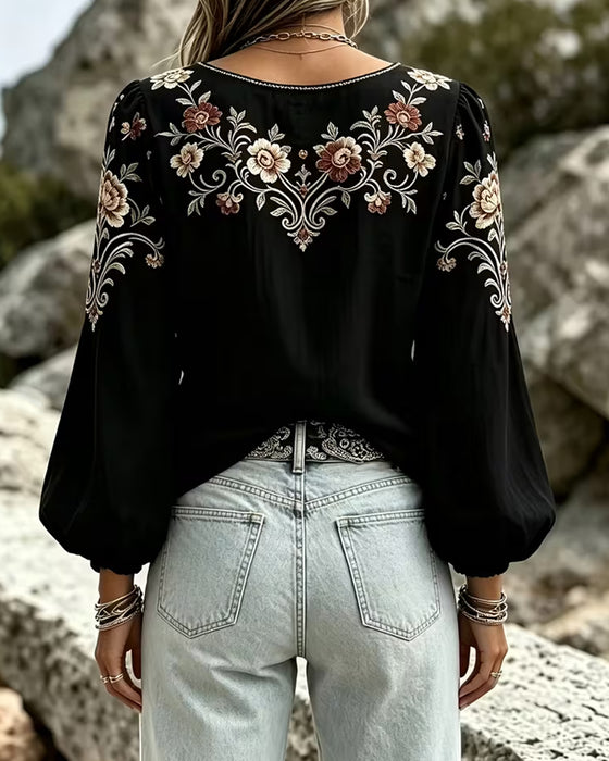 Blus V-Hals Blommig Casual