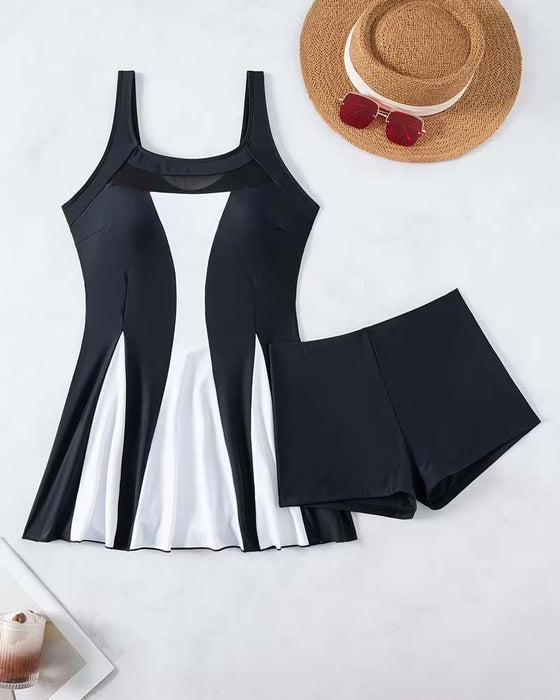 Tankini Färgblockad Ärmlös Tvådelad