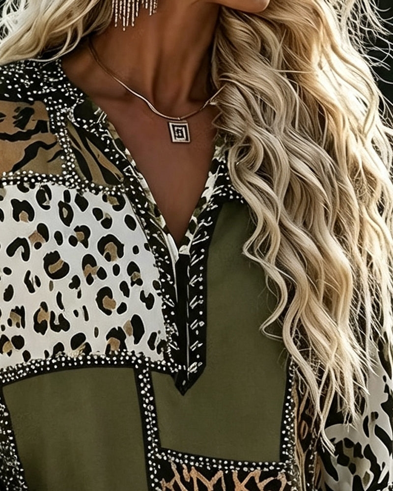 Blus Leopard Färgblock