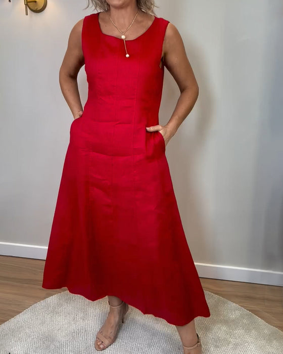 Casual Ärmelös Klänning Med Enstaka Färg