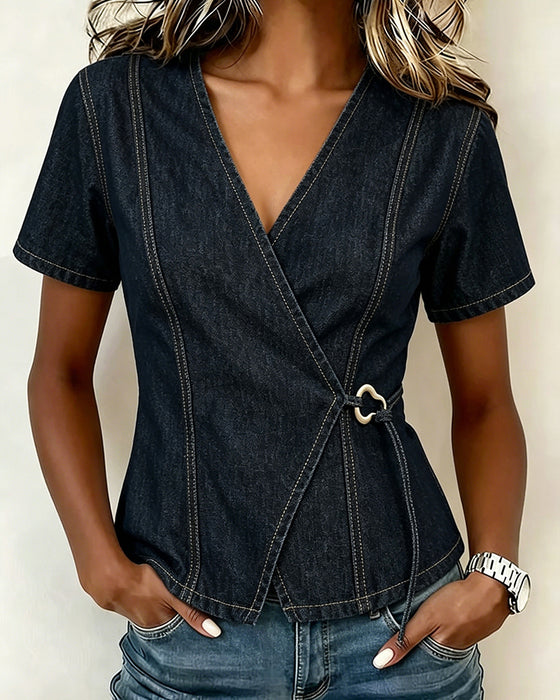 Blus Oregelbunden Lace-Up Denim