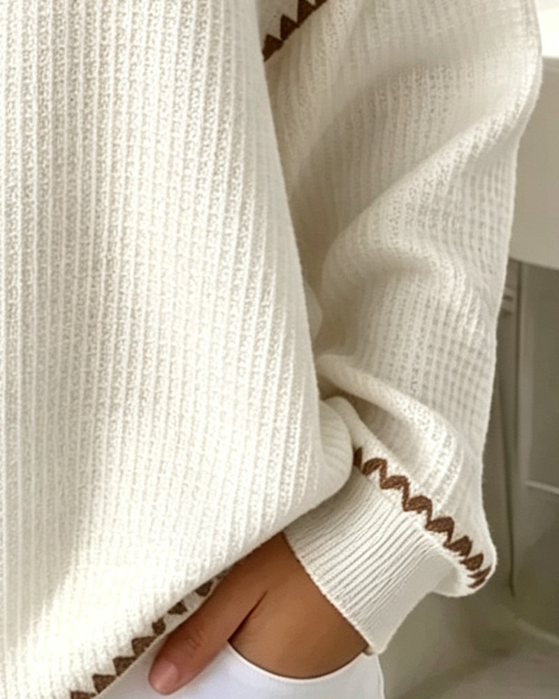 Sweatshirt Rundhalsad Knapp Casual