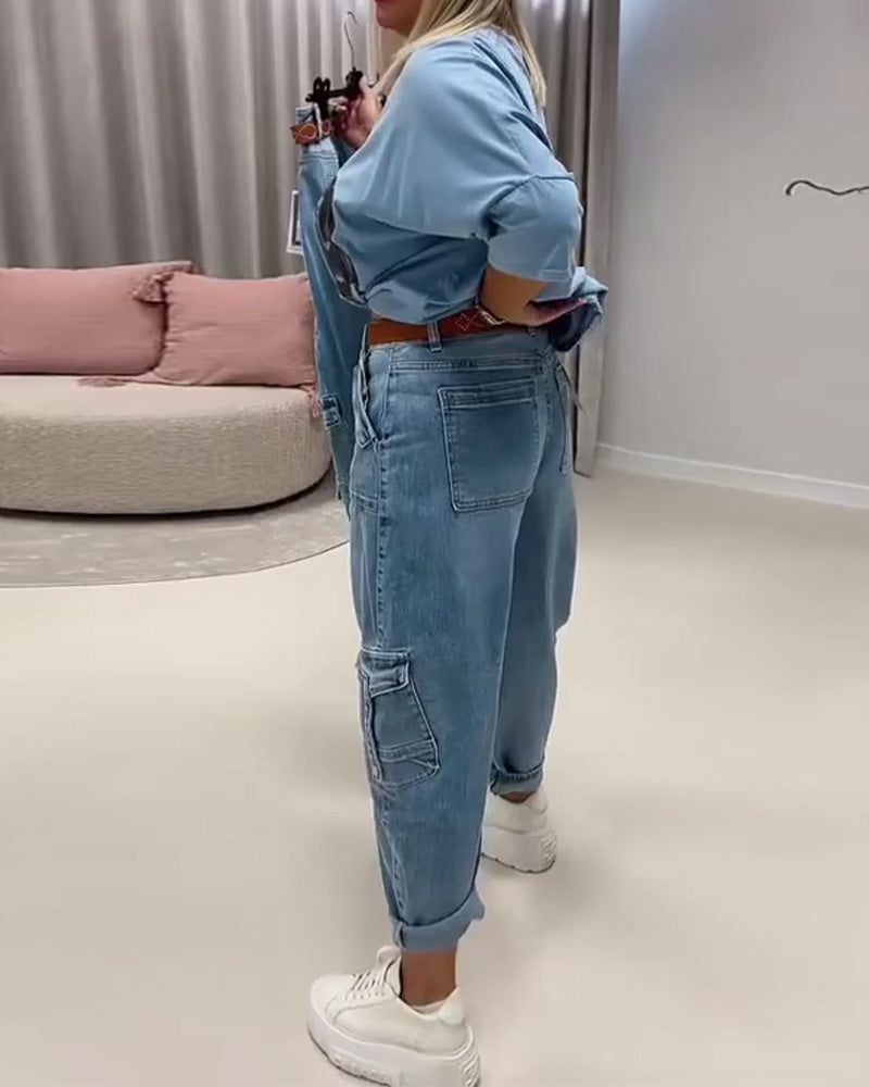 Jeans Hög Midja Cargo Stil