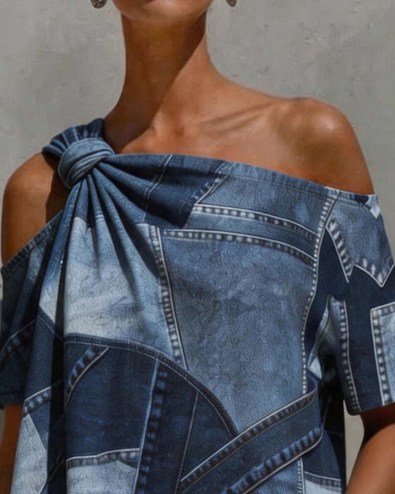 Blus Enaxlad Twist Knut Patchwork