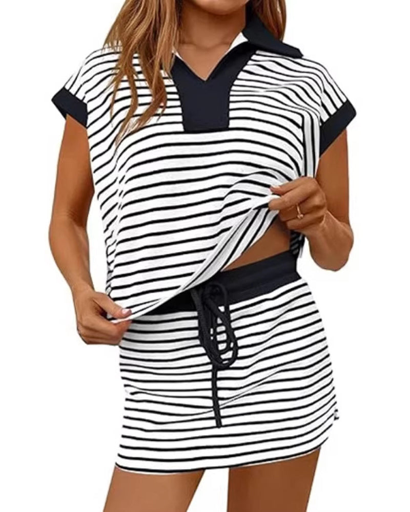 Set Randig Lös Kortärmad Kortkjol