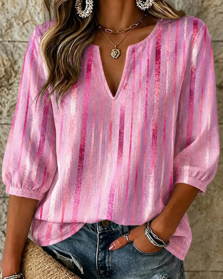 Blus Vertikal Rand Liten V-Hals