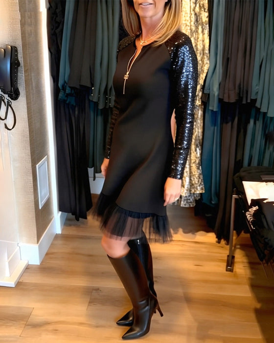 Klänning Modig Glitter Dragkedja Lapptäcksarbete