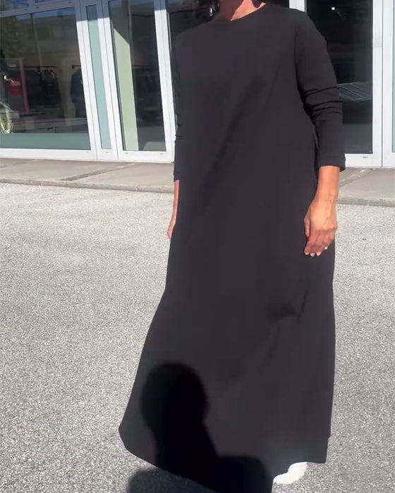 Klänning Lössittande Lång Ärm Rund Halsringning