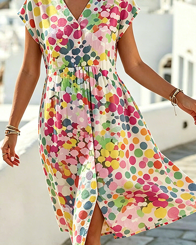 Klädning Polka Dot V-Hals Midja