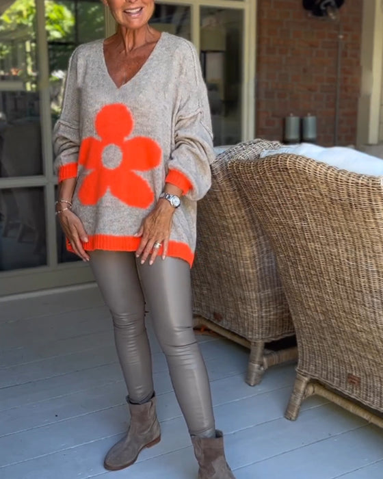 Blommönster v-ringad tröja