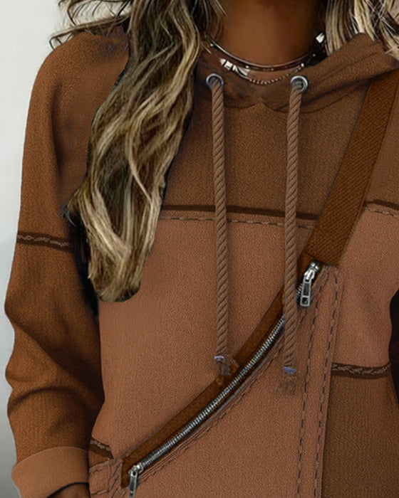 Snygg Färgblocks-Huvtröja