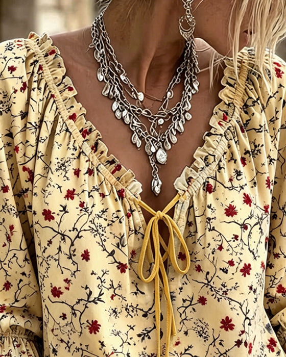 Blus Liten Röd Blomma Blommig Slips