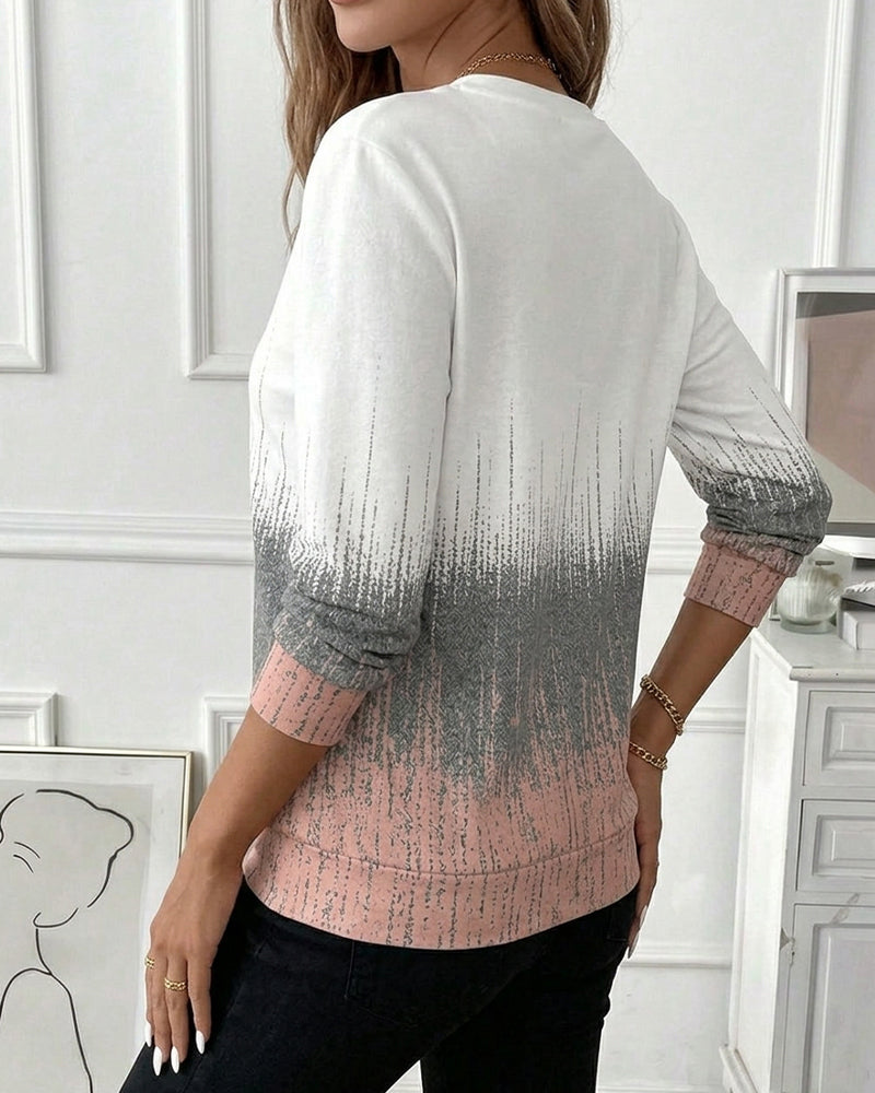 Sweatshirt Halv Dragkedja Gradient Lång Ärm