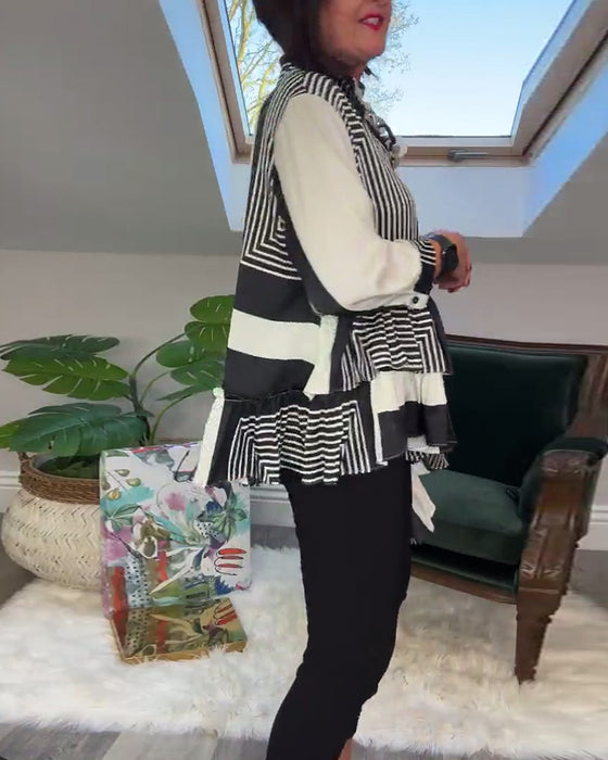 Modetryckt oregelbunden lapptröja med knappar