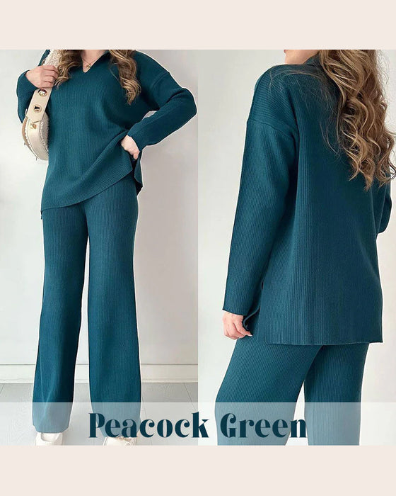 Tvådeltset Med Enfärgad Och Stickat Egenskaper